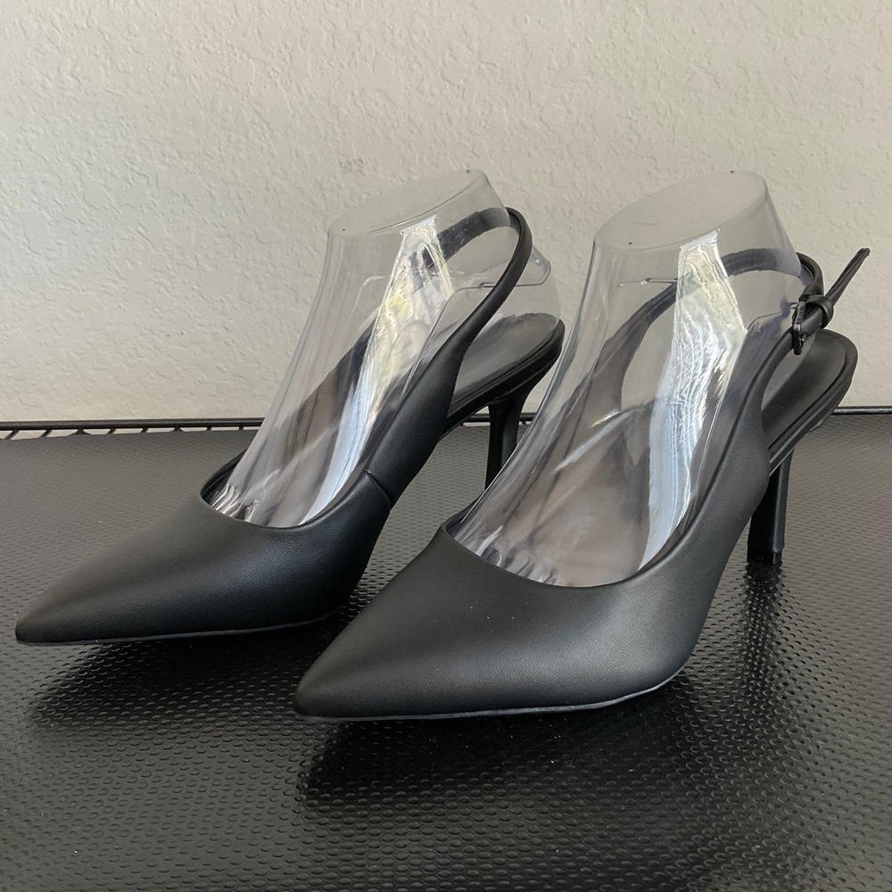Nordstrom Rack Priscilla Black Slingback Pointed Toe Heels Womens 8.5M - Picture 9 of 16